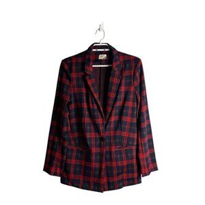 Oak & Ivy Women's Red Plaid Notch Lapel Single Breasted Blazer